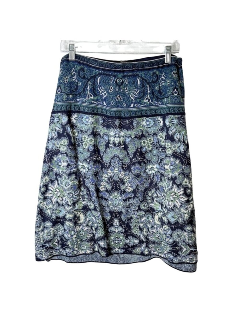 Peruvian Connection Womens Size M Knit Skirt Floral Blue Green Pull-On
